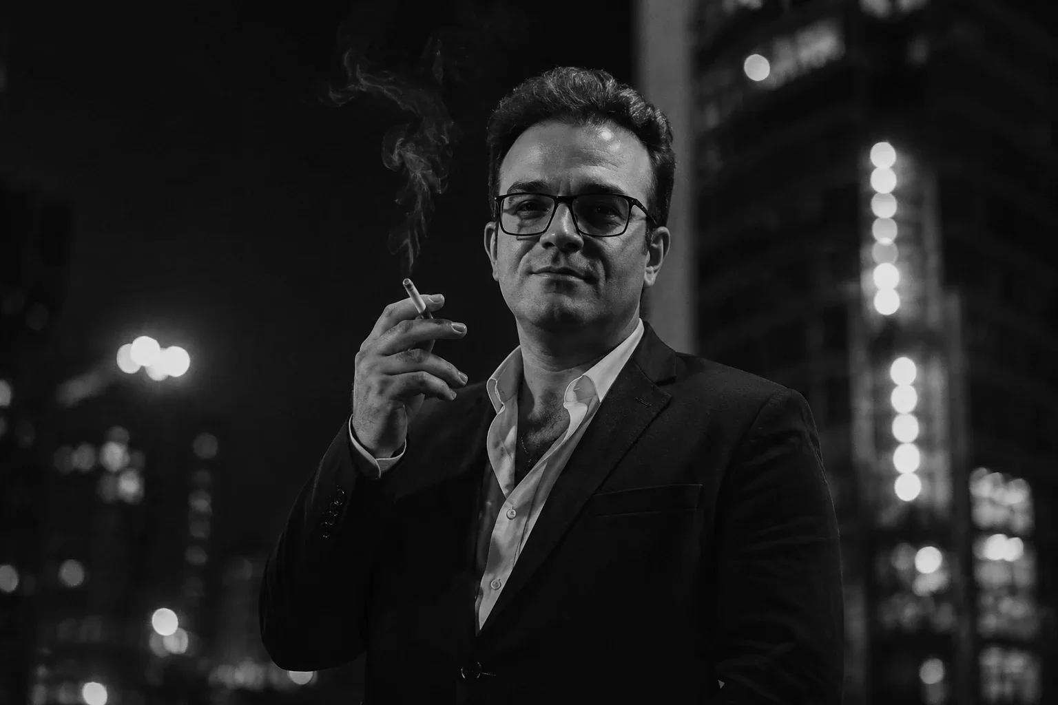 پرامپت پرتره مردانه سیاه‌وسفید سینمایی با عکس رفرنس